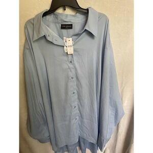 Lane Bryant No Peek Collection‎ Button Down Long Sleeve Shirt  Sz 38/40 Blue NWT